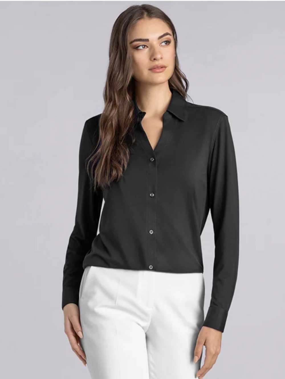 Buttercloth Icy Bamboo Classic Black Button-Down Shirt - Pre-Tucked Fit